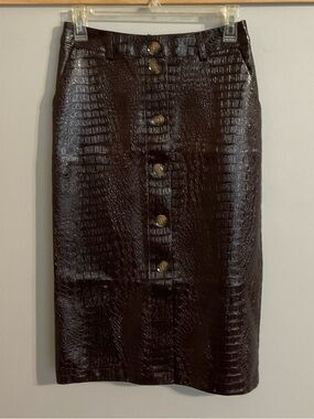 Rachel Comey Dark Brown Faux Croc Faux Button-Front Pencil Skirt 0/26” waist
